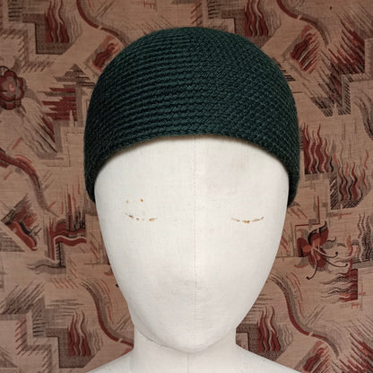 Vintage Style Crochet Beanie Hat Green Wool Skull Cap