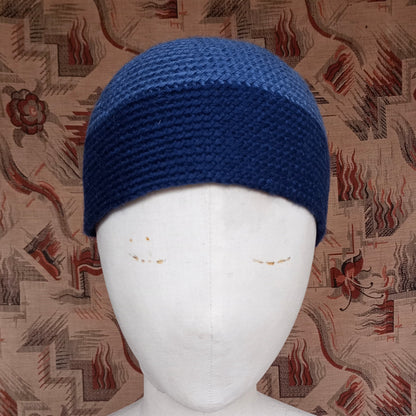 Vintage Style Crochet Beanie Hat Blue Two Tone Skull Cap