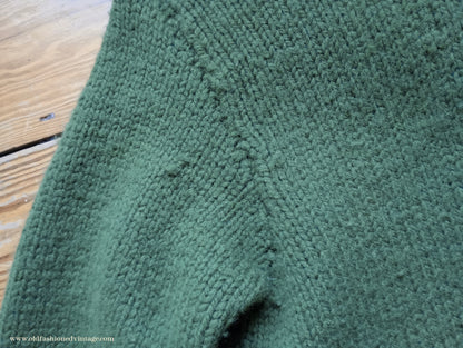 Vintage Mens 1950s Chunky Shawl Collar Cardigan Sweater Green Hand Knit Knitted Wool Jacket UK L
