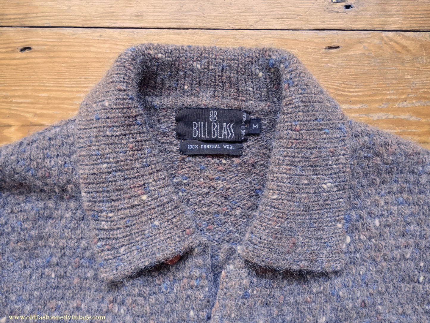 Vintage Mens 1980s Bill Blass Cardigan Jacket Taupe Donegal Fleck Knit Knitted Wool Sweater  UK S