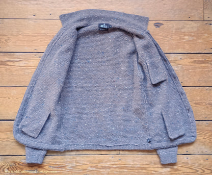 Vintage Mens 1980s Bill Blass Cardigan Jacket Taupe Donegal Fleck Knit Knitted Wool Sweater  UK S