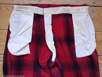 Vintage Mens 1940s 1950s American Red Black Plaid Wool Trousers XL 42"