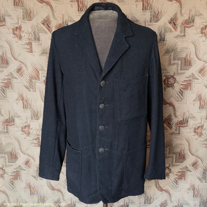 Vintage Mens 1950s British Rail Drivers Work Jacket Black Wool Workwear Coat 38"/40"