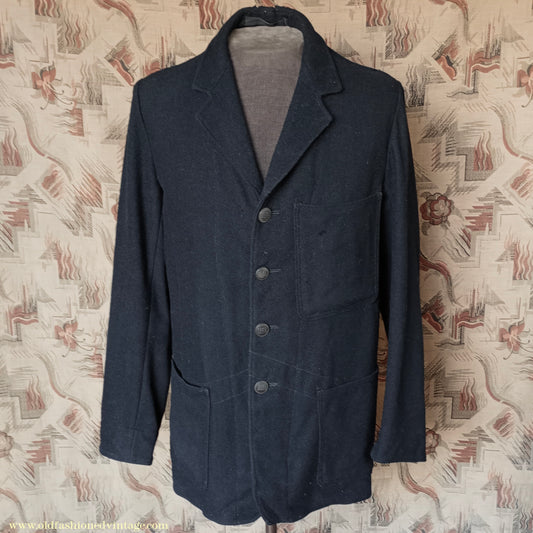 Vintage Mens 1950s British Rail Drivers Work Jacket Black Wool Workwear Coat 38"/40"