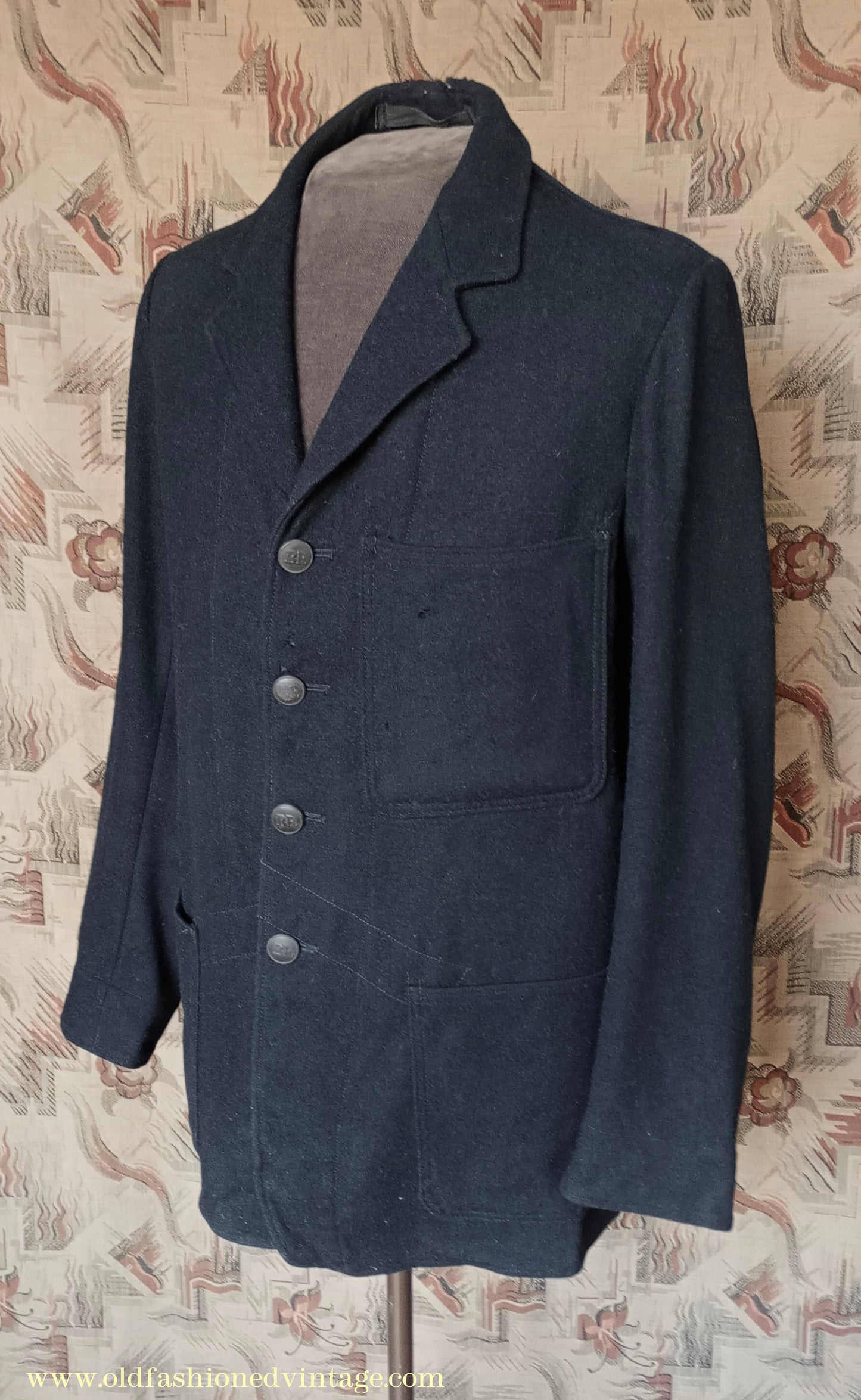 Vintage Mens 1950s British Rail Drivers Work Jacket Black Wool Workwear Coat 38"/40"