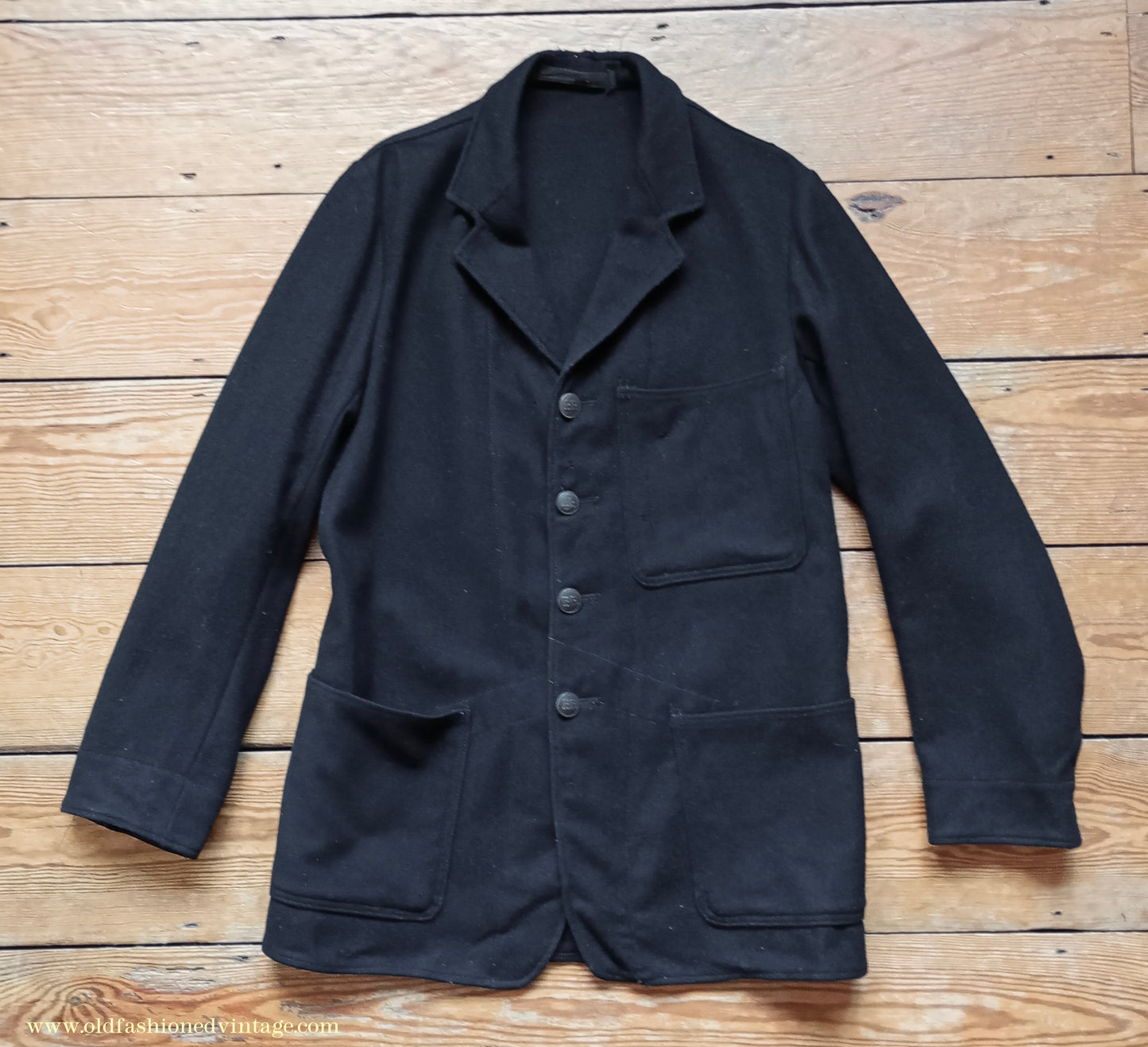 Vintage Mens 1950s British Rail Drivers Work Jacket Black Wool Workwear Coat 38"/40"