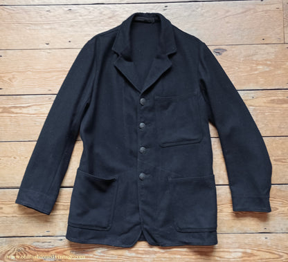 Vintage Mens 1950s British Rail Drivers Work Jacket Black Wool Workwear Coat 38"/40"