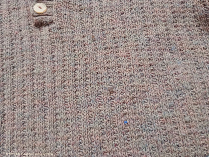 Vintage Mens 1950s Hand Knitted Ribbed Jumper Polo Collar Knit Sweater Marled Taupe UK L