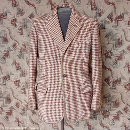 Vintage Mens 1950s Harris Tweed Sports Jacket Brown Shepherd Check Leather Trim 40"