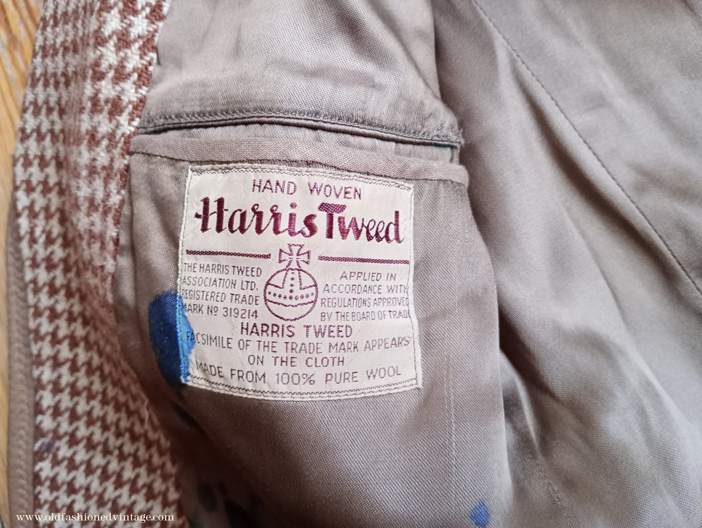 Vintage Mens 1950s Harris Tweed Sports Jacket Brown Shepherd Check Leather Trim 40"