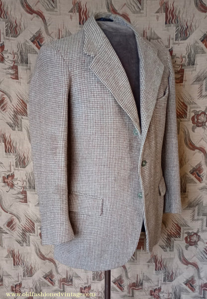 Vintage Mens 1950s Harris Tweed Sports Jacket Brown Blue Check 38"