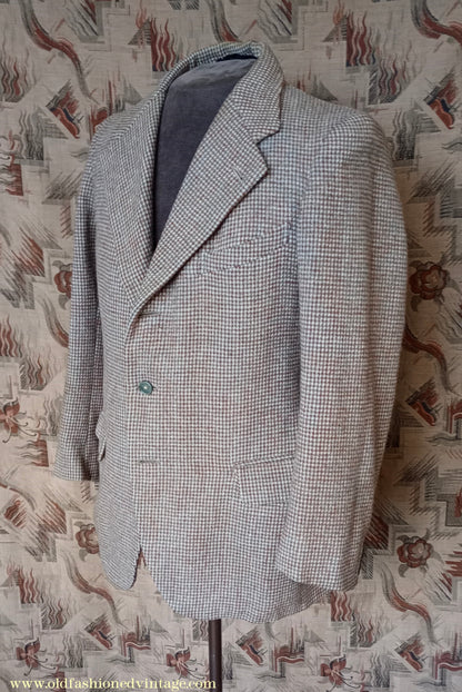 Vintage Mens 1950s Harris Tweed Sports Jacket Brown Blue Check 38"