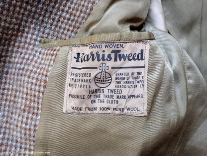 Vintage Mens 1950s Harris Tweed Sports Jacket Brown Blue Check 38"