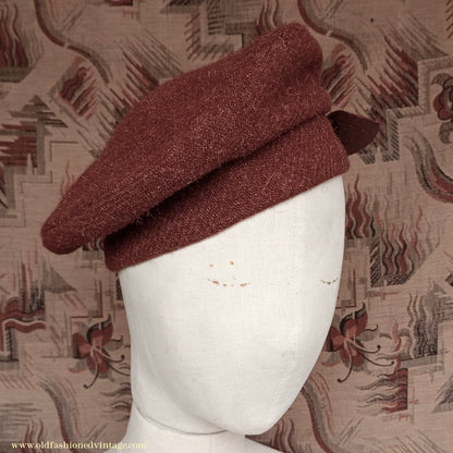 Vintage 1940s Ginger Brown Tweed Tam O'Shanter Tammy Beret