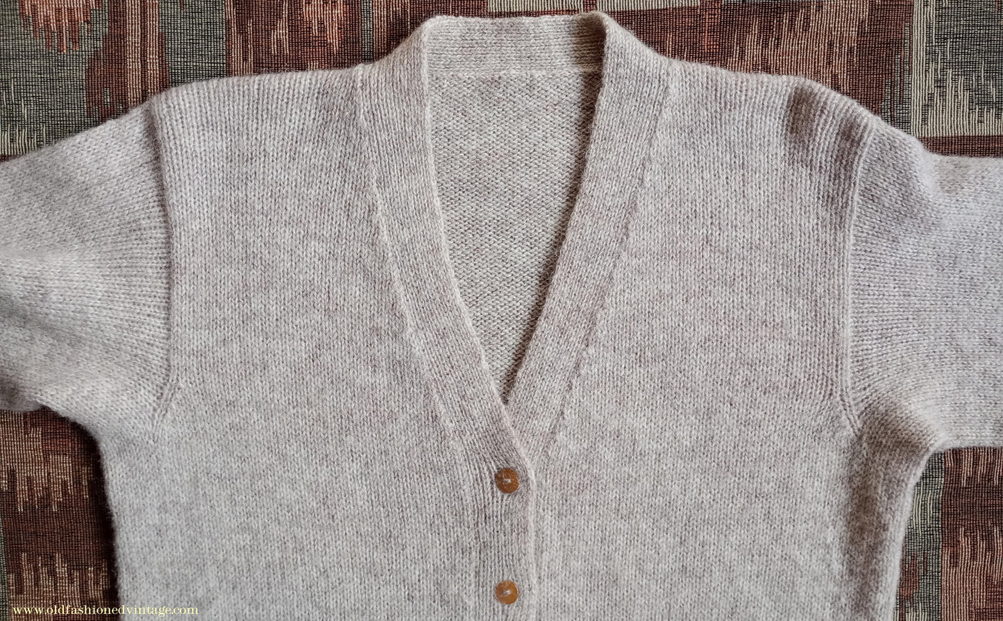 Vintage 1950s Cardigan Beige Oatmeal Brown Fair Isle Shetland Wool UK M