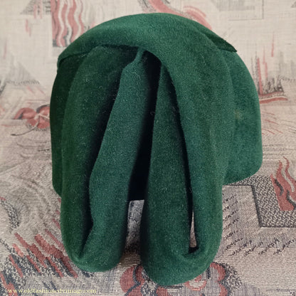 Vintage 1930s Green Felt Hat Asymmetrical Deco Cloche Reslaw