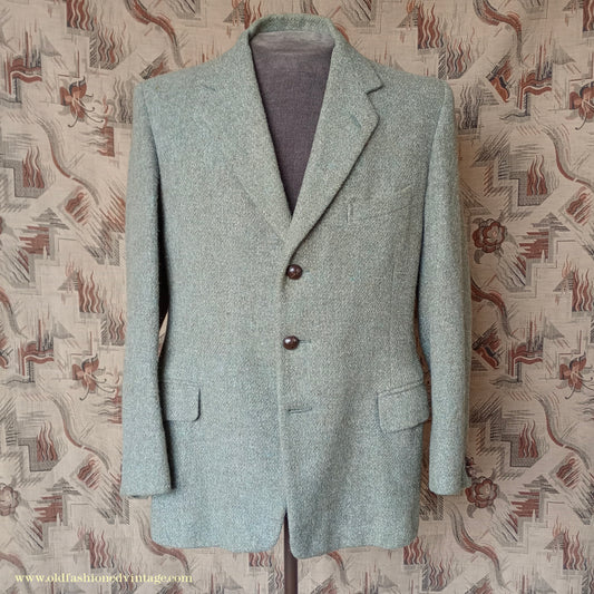 Vintage Mens 1950s Harris Tweed Sports Jacket Green Marl 38"