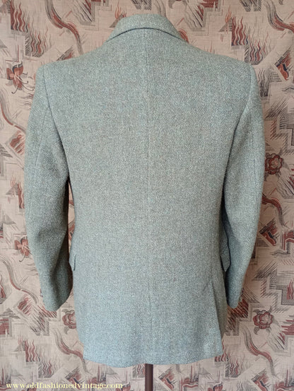 Vintage Mens 1950s Harris Tweed Sports Jacket Green Marl 38"