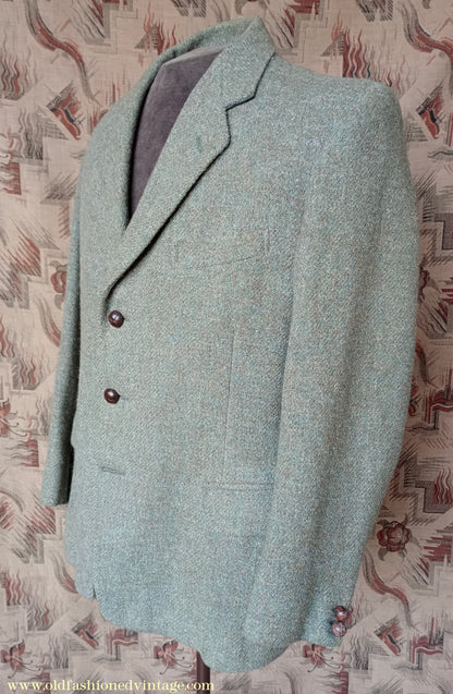 Vintage Mens 1950s Harris Tweed Sports Jacket Green Marl 38"