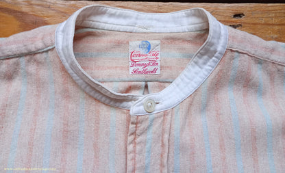 Vintage Mens 1930s Striped Wool Collarless Pullover Shirt Work Grandad British Half Placket 15"