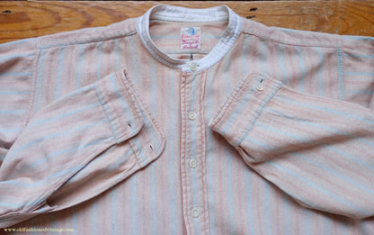 Vintage Mens 1930s Striped Wool Collarless Pullover Shirt Work Grandad British Half Placket 15"