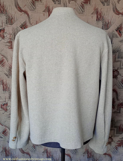 Vintage Mens 1940s 1950s Catalina Jersey Knit Cardigan Jacket Beige Knitted Wool Sweater XL