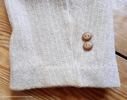 Vintage Mens 1940s 1950s Catalina Jersey Knit Cardigan Jacket Beige Knitted Wool Sweater XL