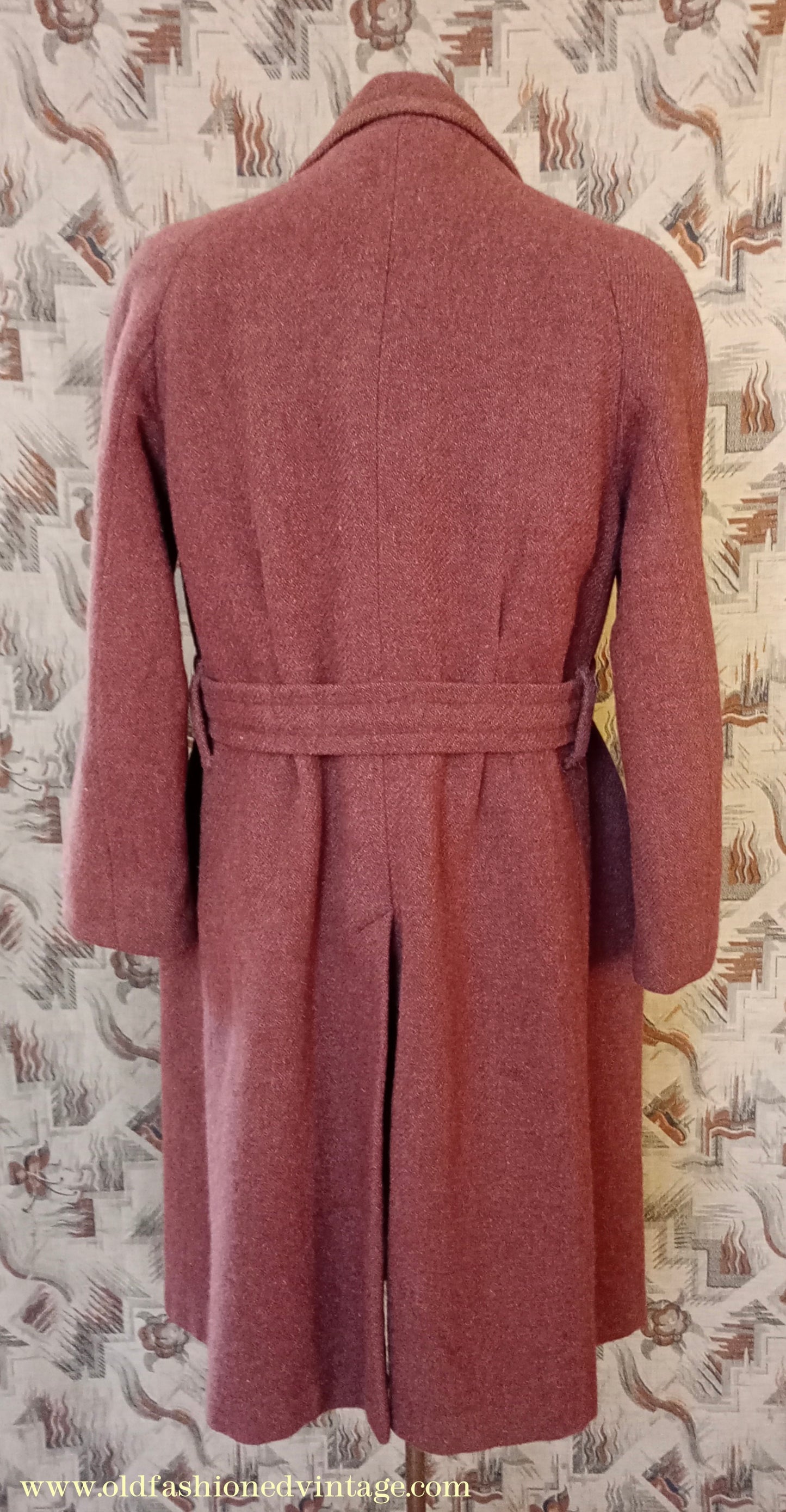 Vintage Mens 1940s Bespoke Harris Tweed Raglan Overcoat Balmacaan Coat Rust Brown S