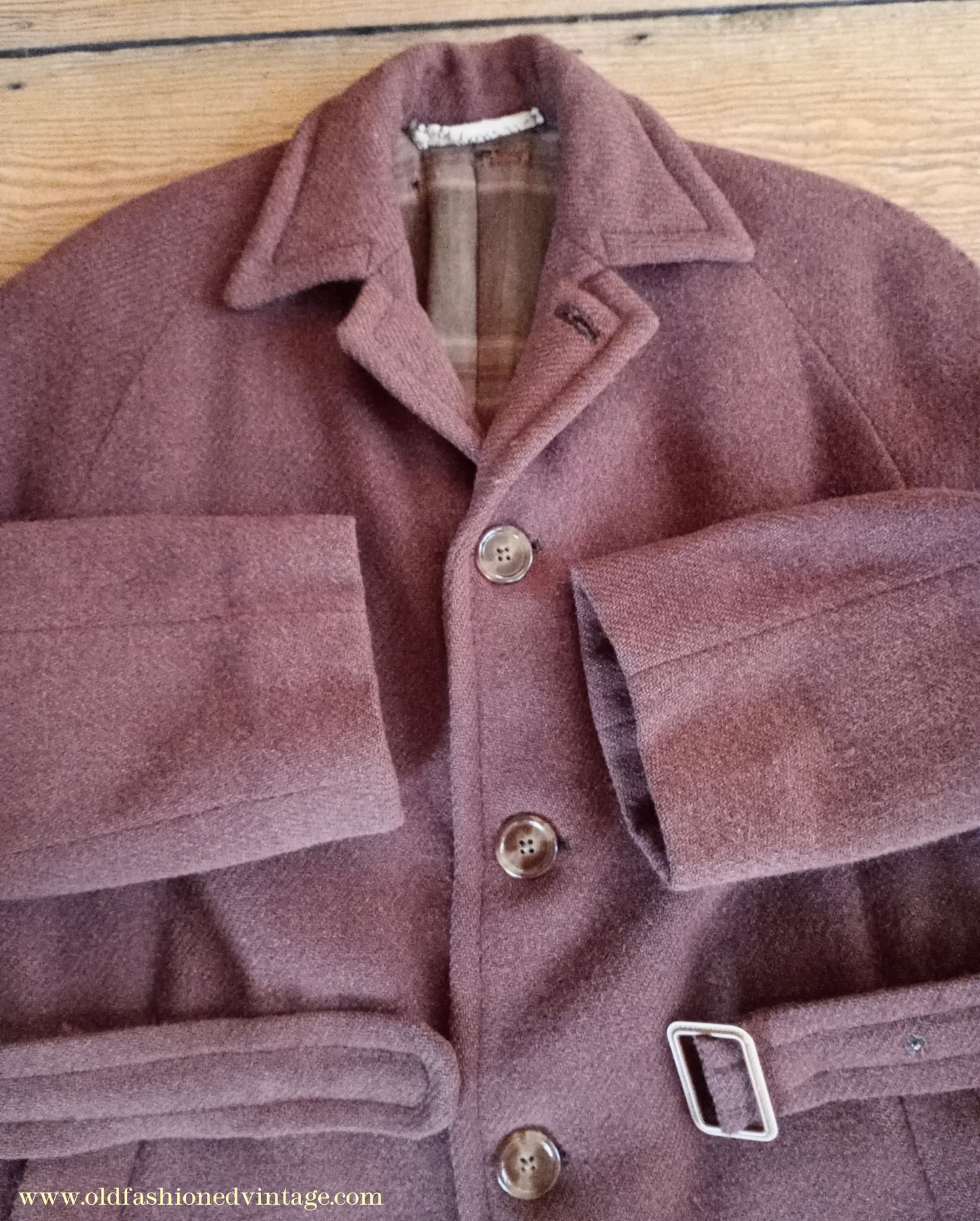 Vintage Mens 1940s Bespoke Harris Tweed Raglan Overcoat Balmacaan Coat Rust Brown S