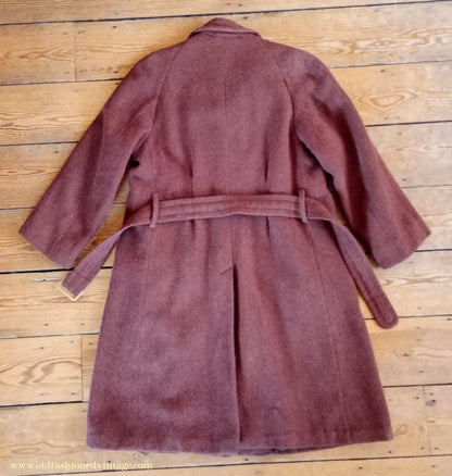 Vintage Mens 1940s Bespoke Harris Tweed Raglan Overcoat Balmacaan Coat Rust Brown S