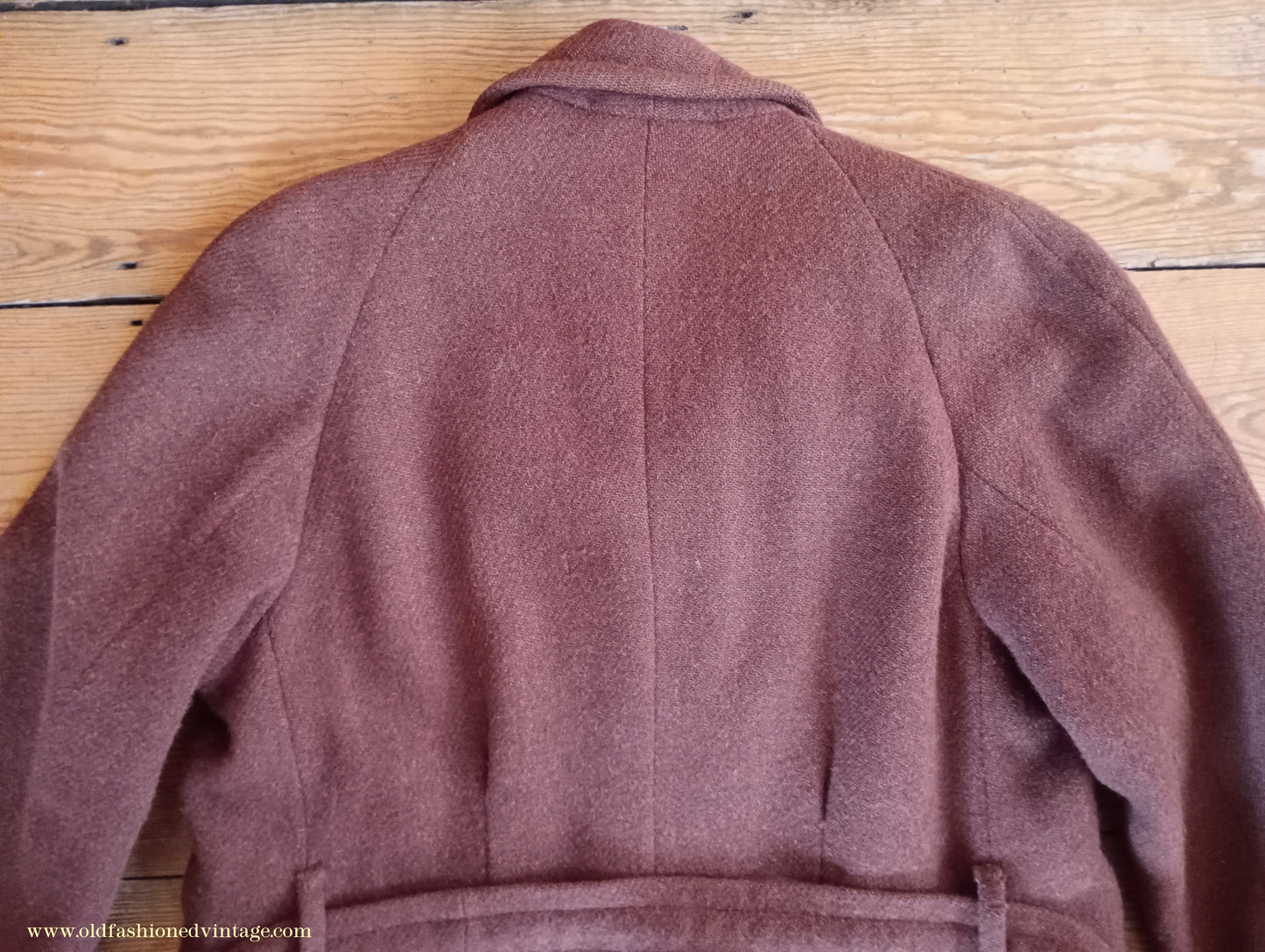 Vintage Mens 1940s Bespoke Harris Tweed Raglan Overcoat Balmacaan Coat Rust Brown S
