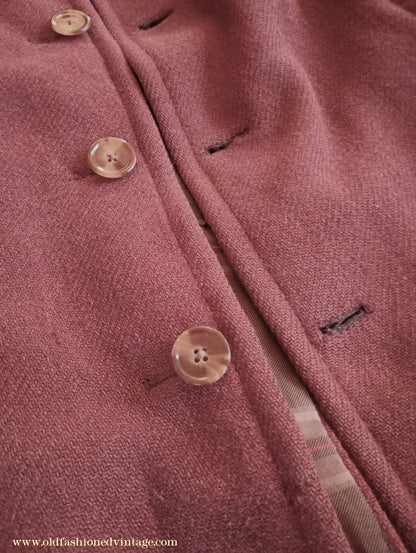 Vintage Mens 1940s Bespoke Harris Tweed Raglan Overcoat Balmacaan Coat Rust Brown S