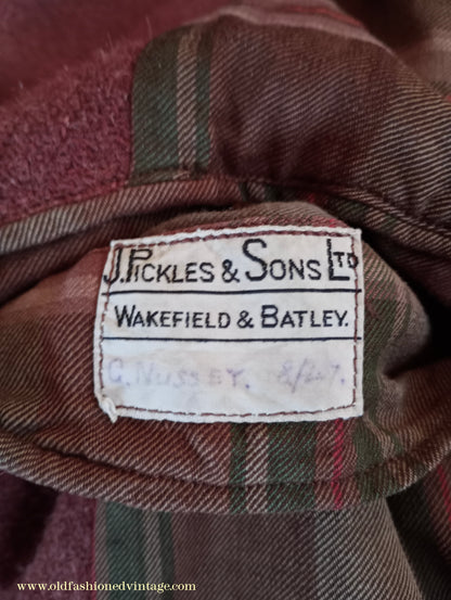 Vintage Mens 1940s Bespoke Harris Tweed Raglan Overcoat Balmacaan Coat Rust Brown S