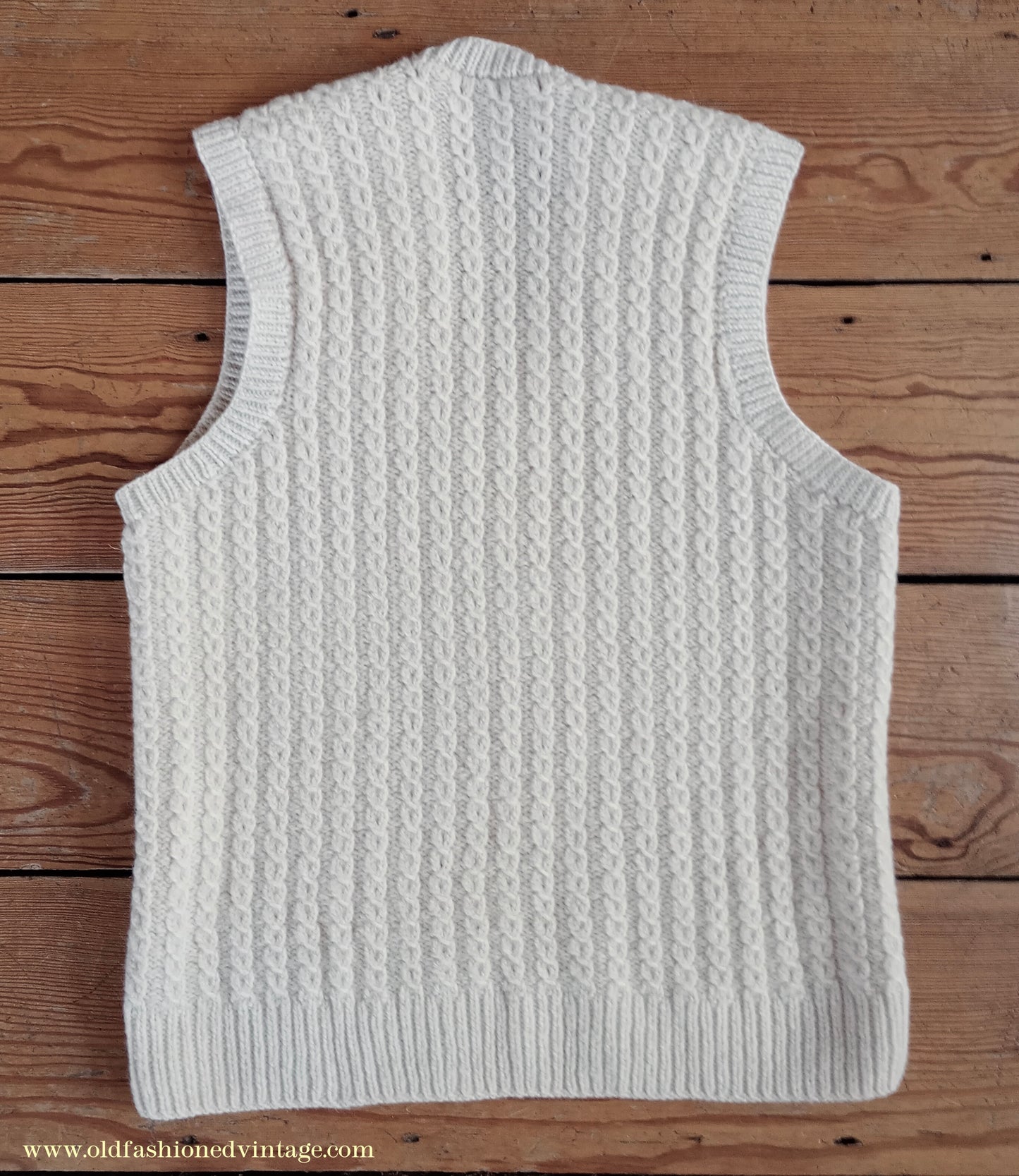 Vintage Mens 1950s Hand Knitted Cream Cable Stitch Slipover Sweater Vest Tank Top UK S