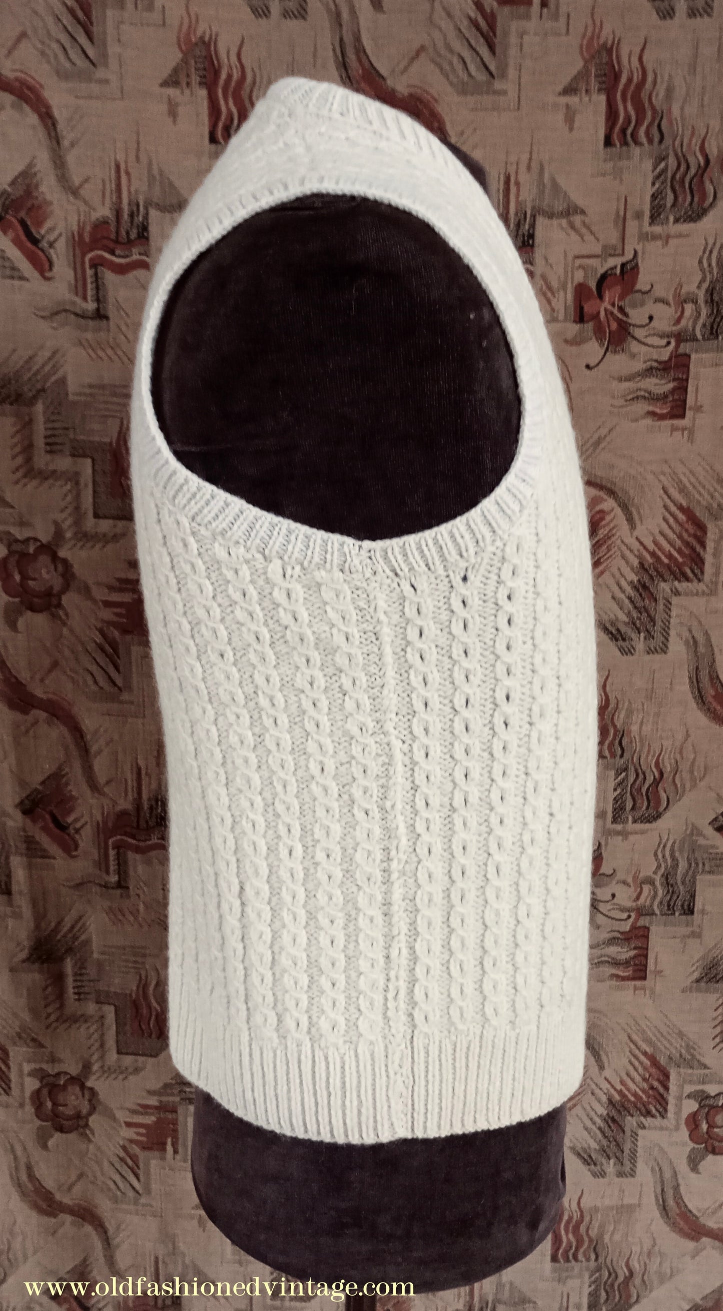 Vintage Mens 1950s Hand Knitted Cream Cable Stitch Slipover Sweater Vest Tank Top UK S