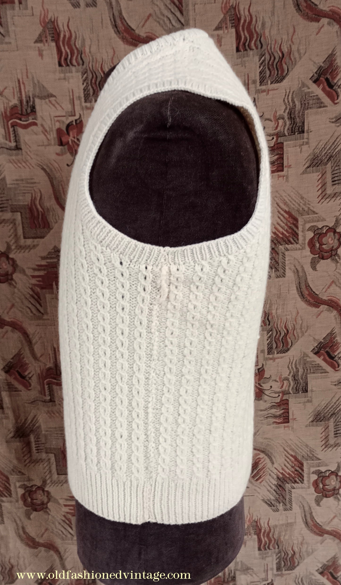 Vintage Mens 1950s Hand Knitted Cream Cable Stitch Slipover Sweater Vest Tank Top UK S