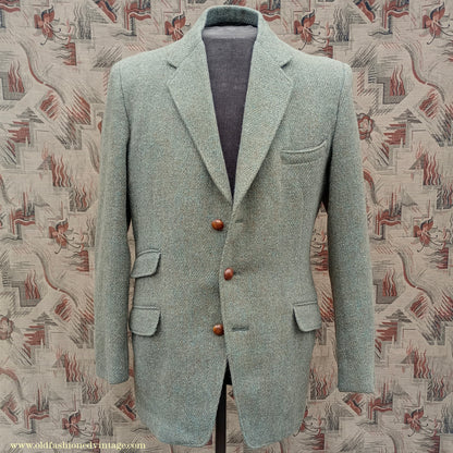 Vintage Mens 1950s 1960s Harris Tweed Sports Jacket Green Marl 38"