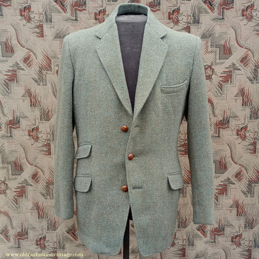 Vintage Mens 1950s 1960s Harris Tweed Sports Jacket Green Marl 38"
