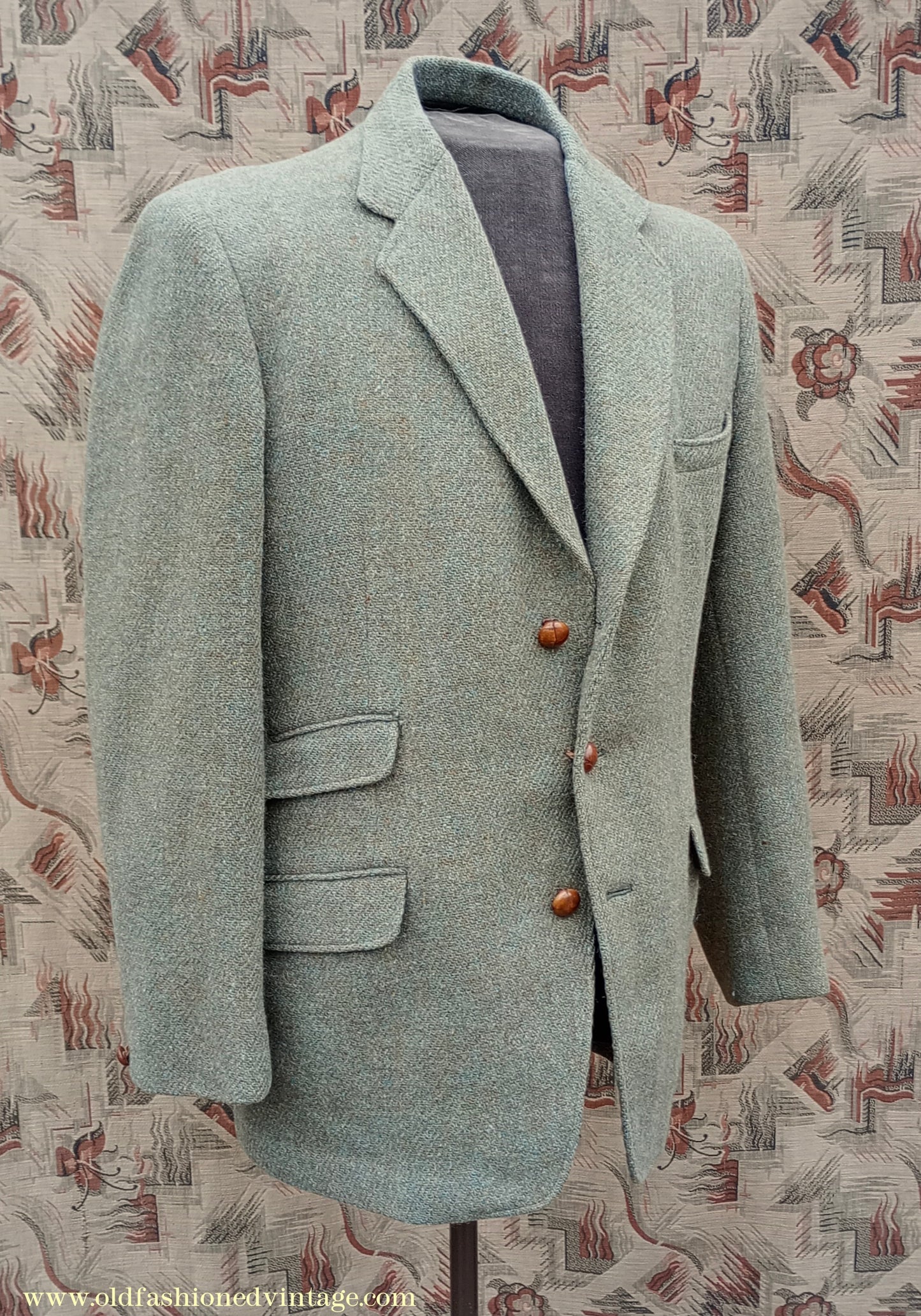 Vintage Mens 1950s 1960s Harris Tweed Sports Jacket Green Marl 38"