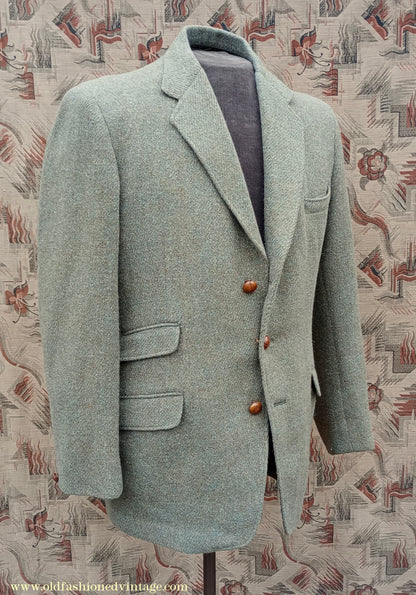 Vintage Mens 1950s 1960s Harris Tweed Sports Jacket Green Marl 38"