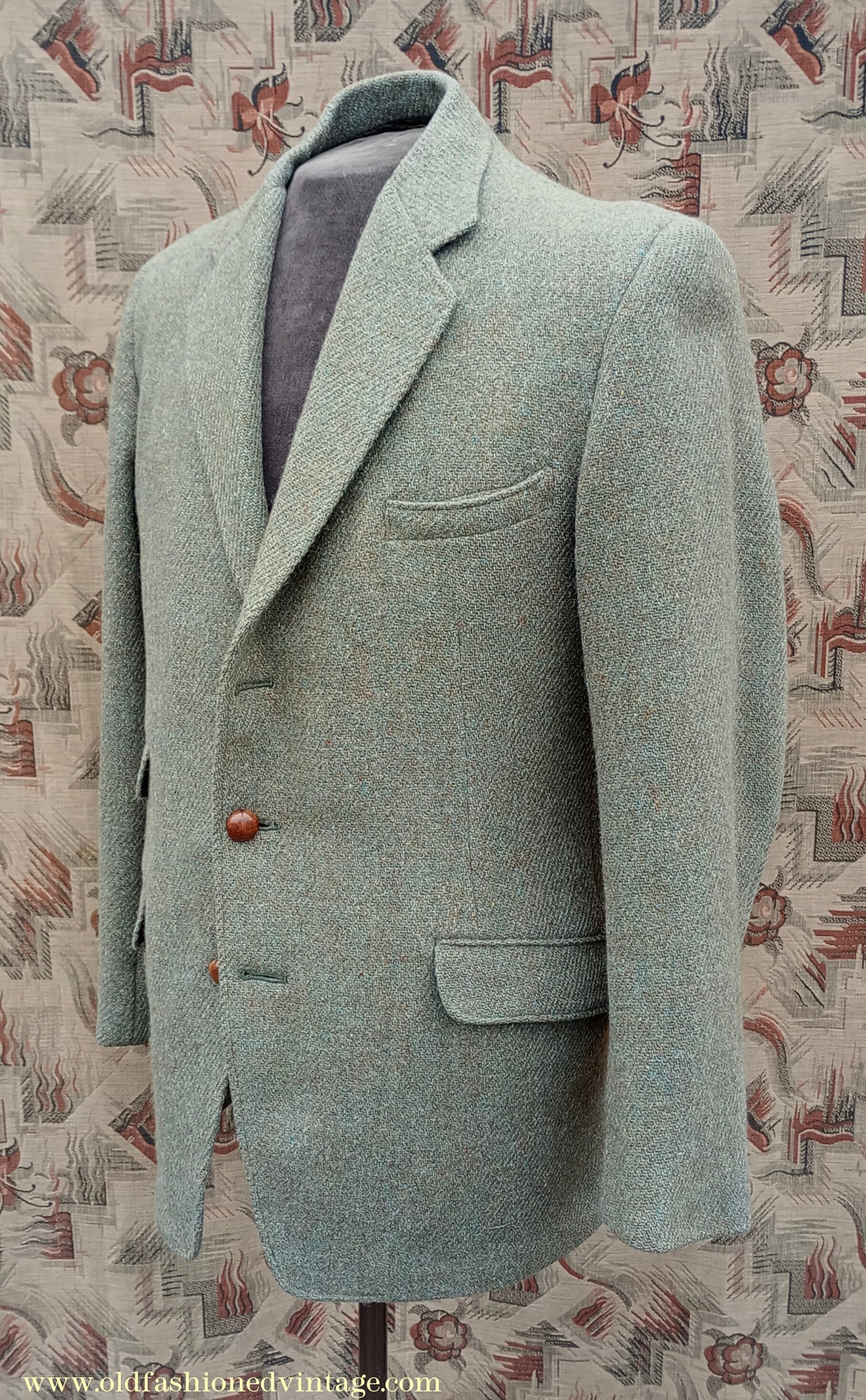 Vintage Mens 1950s 1960s Harris Tweed Sports Jacket Green Marl 38"