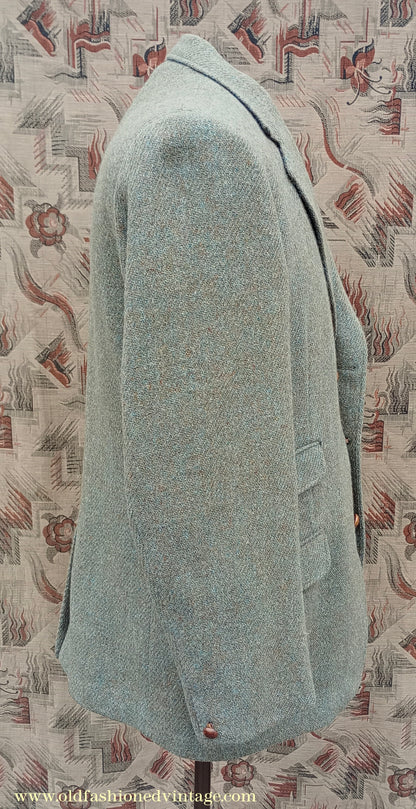 Vintage Mens 1950s 1960s Harris Tweed Sports Jacket Green Marl 38"