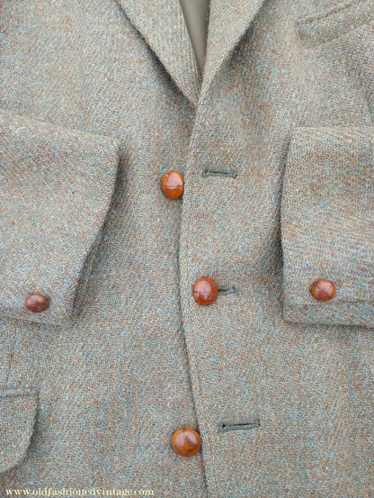Vintage Mens 1950s 1960s Harris Tweed Sports Jacket Green Marl 38"