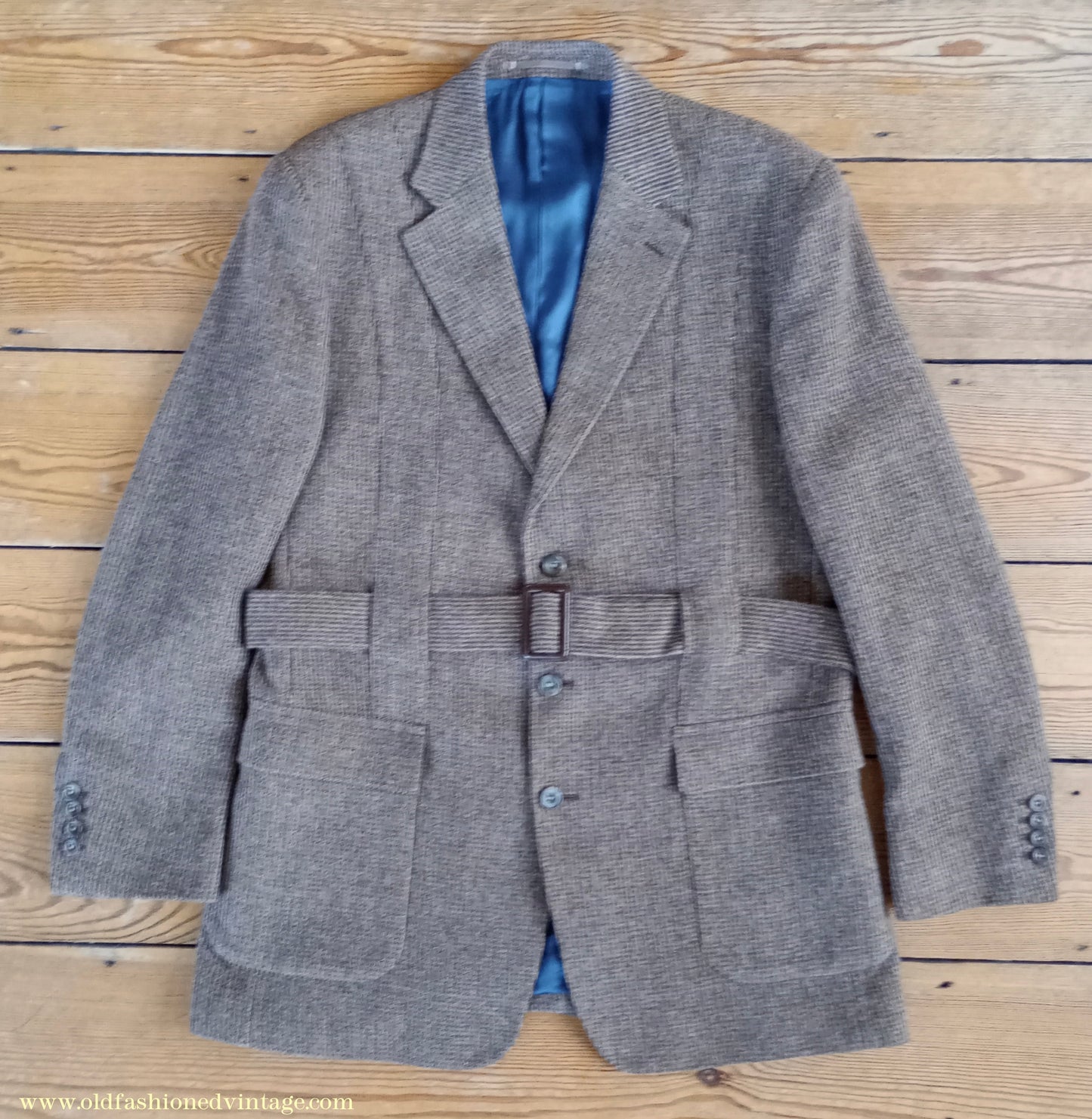 Mens Oliver Brown Norfolk Tweed Country Suit 4 Piece Brown Check Wool Belted Jacket 44"