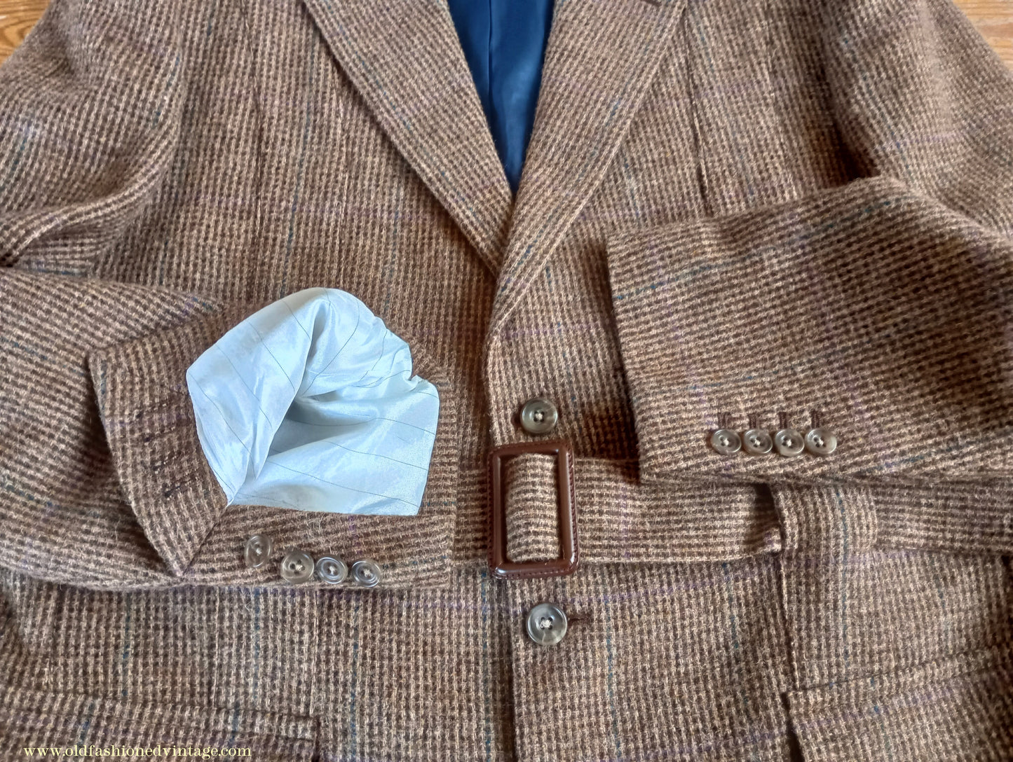 Mens Oliver Brown Norfolk Tweed Country Suit 4 Piece Brown Check Wool Belted Jacket 44"