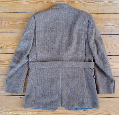 Mens Oliver Brown Norfolk Tweed Country Suit 4 Piece Brown Check Wool Belted Jacket 44"