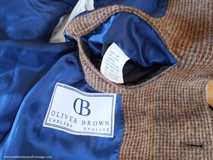 Mens Oliver Brown Norfolk Tweed Country Suit 4 Piece Brown Check Wool Belted Jacket 44"