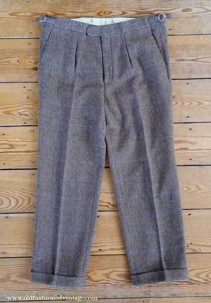 Mens Oliver Brown Norfolk Tweed Country Suit 4 Piece Brown Check Wool Belted Jacket 44"