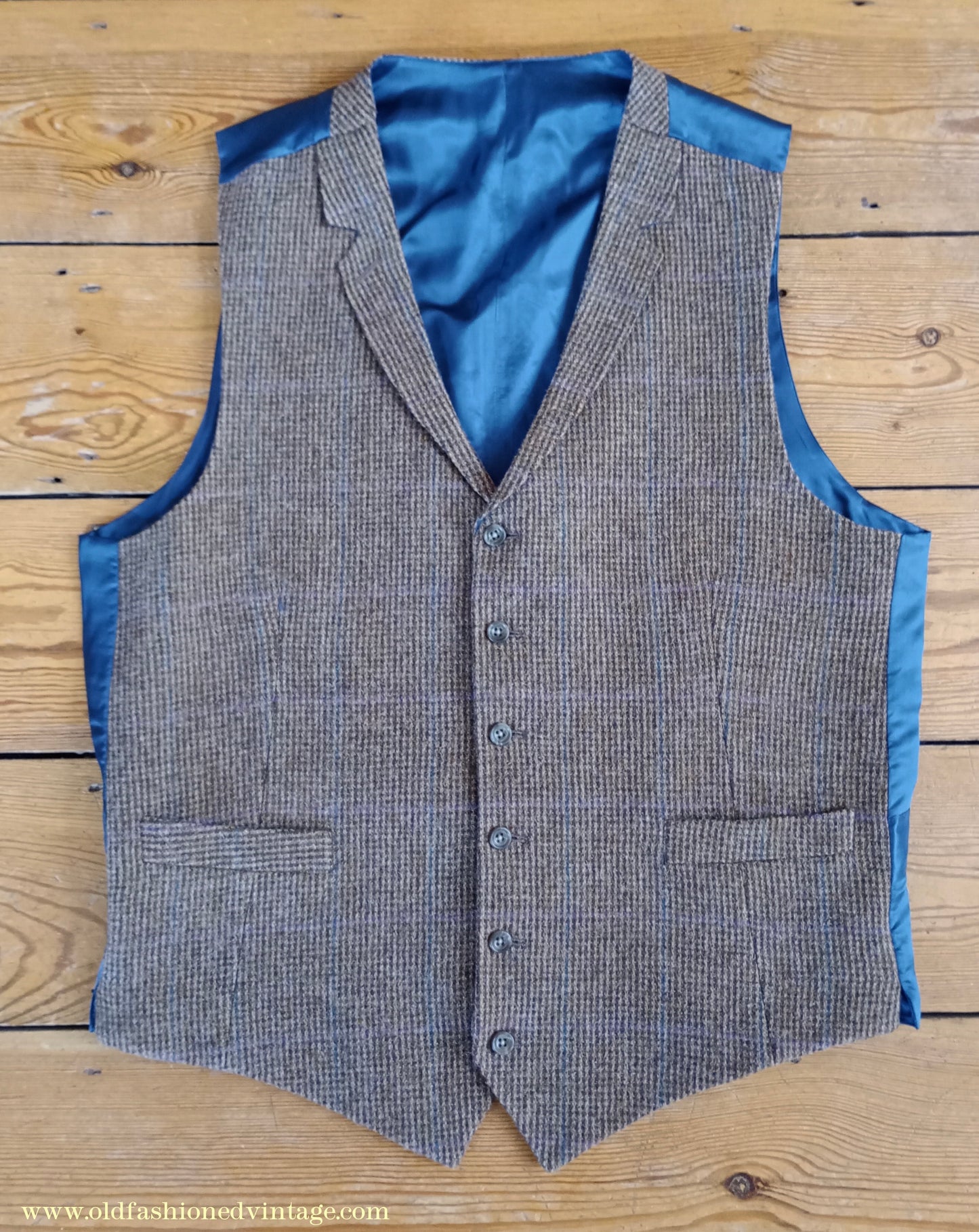 Mens Oliver Brown Norfolk Tweed Country Suit 4 Piece Brown Check Wool Belted Jacket 44"