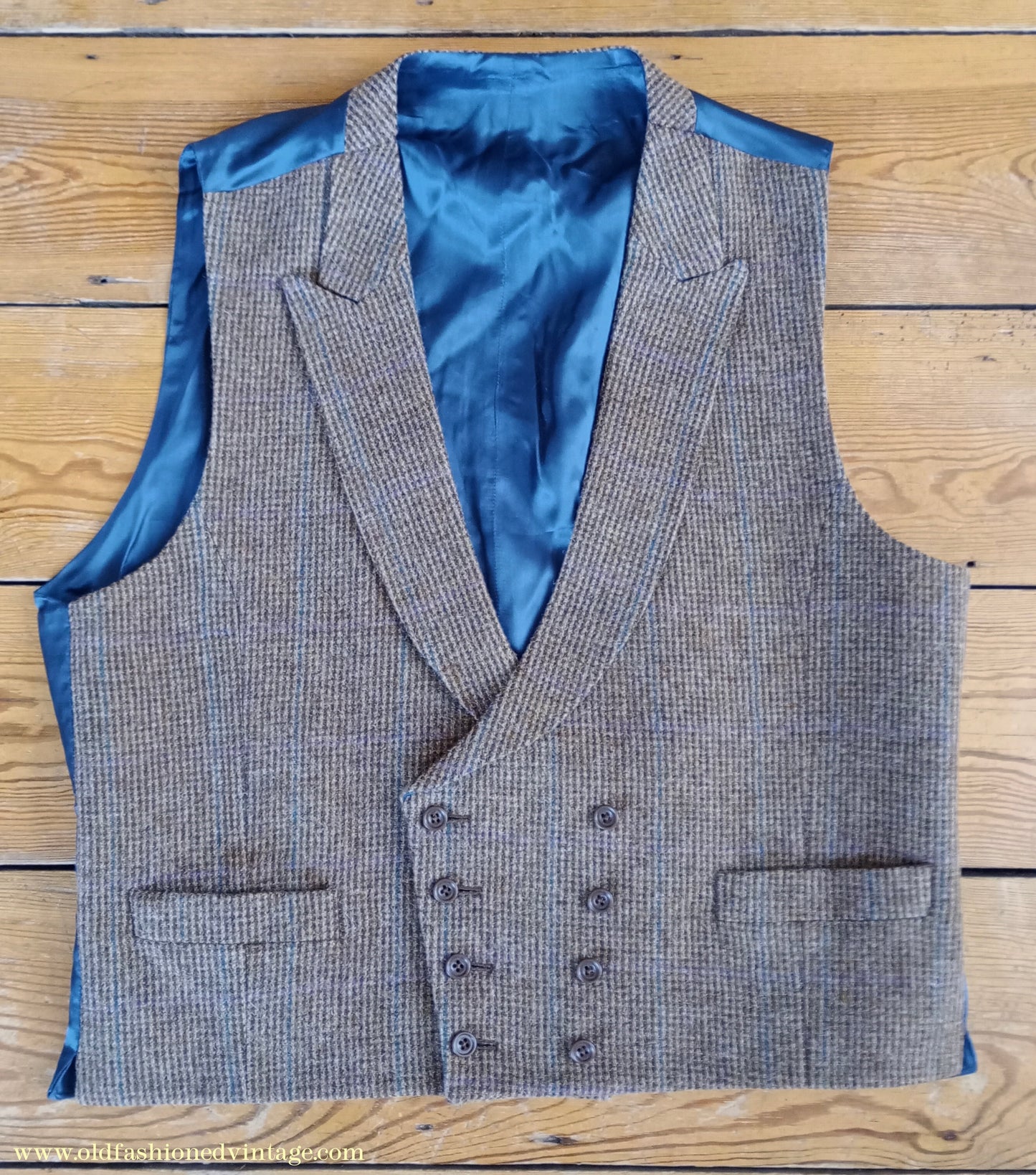 Mens Oliver Brown Norfolk Tweed Country Suit 4 Piece Brown Check Wool Belted Jacket 44"